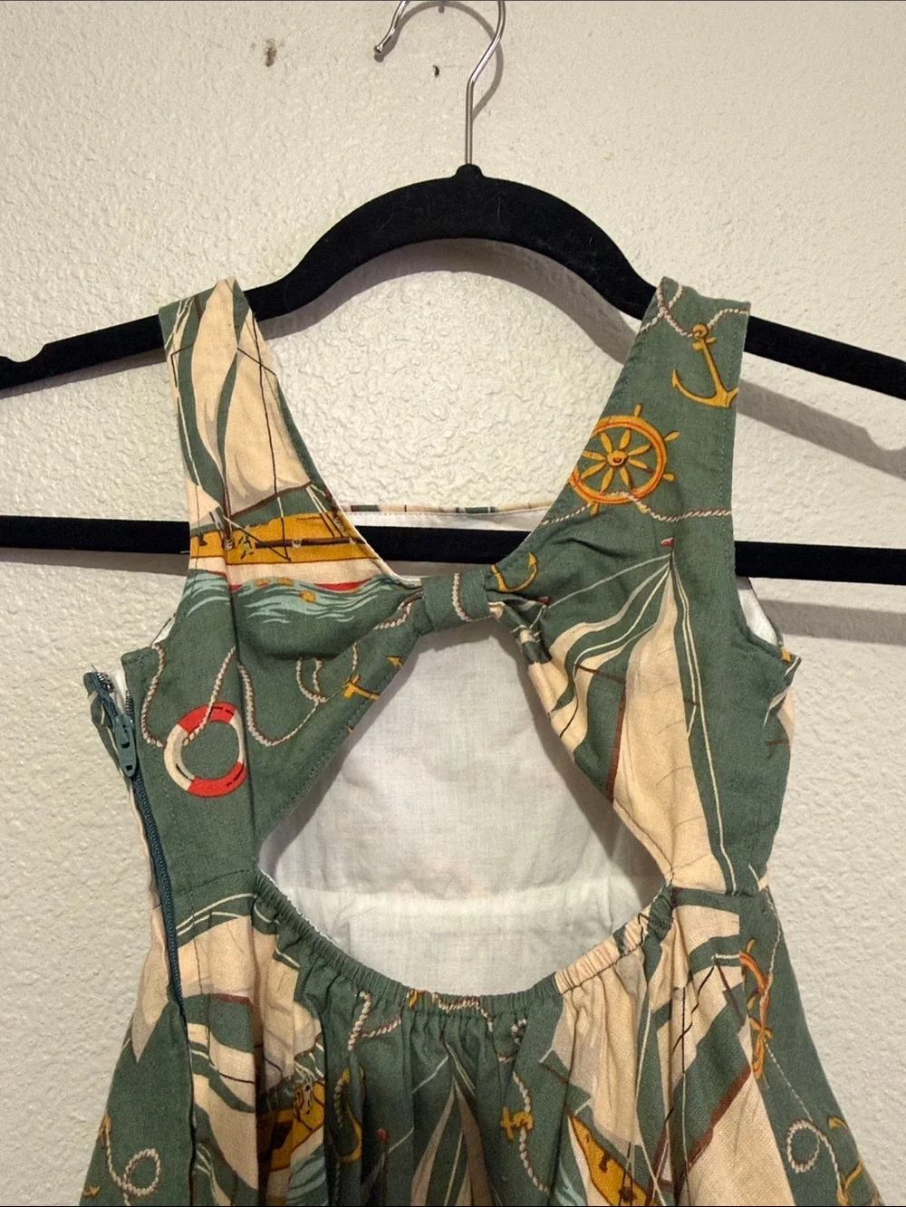 Ralph Lauren Green Nautical Sailboat Girls' Swirl Sundress Open Back Linen Blend